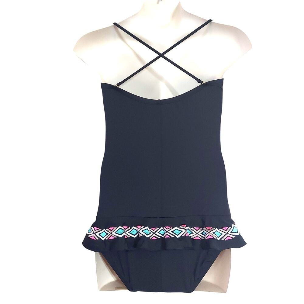 La Blanca Black Aztec Embroidered Ruffle One-Piece Swimsuit - Picture 4 of 7